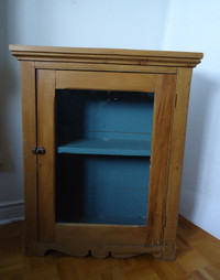 RUSTIC wood cabinet vintage primitive glass front