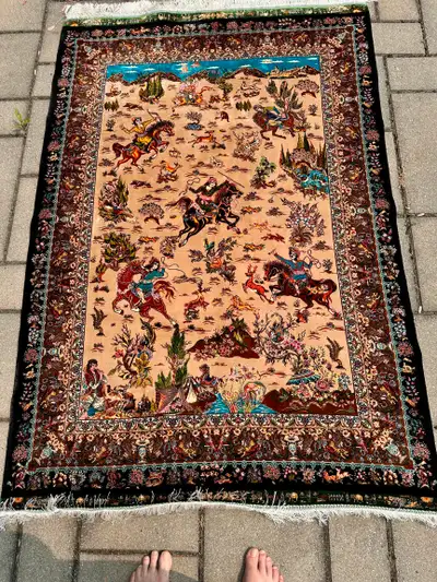 Authentic Persian Silk Rug 4x6 – Horseback Soldiers, View more