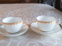PAIR OF FINE BONE CHINA CUPS AND SAUCERS - GOLD ROSE - MINTON