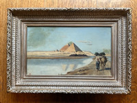 Antique 19th Century French Painting of the Pyramids / Egypt