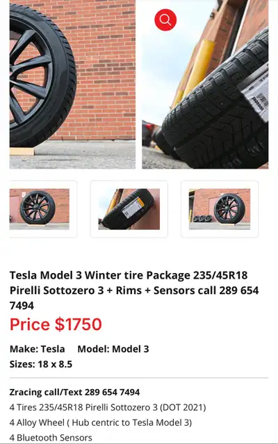 Great winter tire package for Tesla Model 3. Has 4 Pirelli Sottozero 3 winter tires, size 235/45R18,...