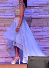 Stunning Sky Blue Cinderellaesque XS Prom Dress -Beaded Crop Top
