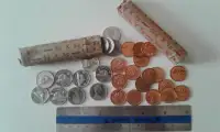 1965 CANADIAN COINS, 2 rolls, Pennies & Nickels, updated effigy