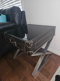 BROWN LEATHER SIDE TABLE