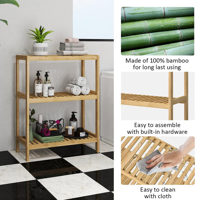 HLXZN 3-Tier Bamboo Freestanding Shelf Unit in Hutches & Display Cabinets in City of Toronto - Image 4