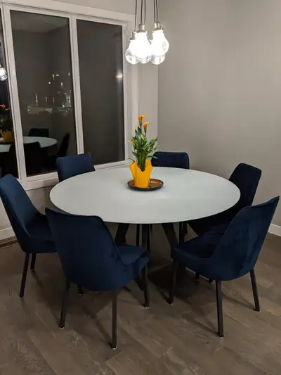 Trica Soul Dining Table — 60” Round | Glass + Oak + Steel, View more