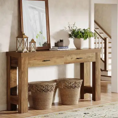 63" Farmhouse Console Table with 2 Drawers Brown, View more