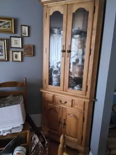Solid Pine Corner China Cabinet / Display Hutch with Glass Doors, View more