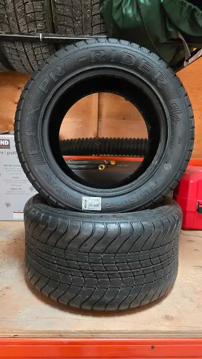 Turf tires. Bought new, retails $165 each but they didn't fit my tractor rims. Asking $250. Key Feat...