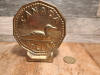 Vintage Brass Loonie one Dollar Coin Bank