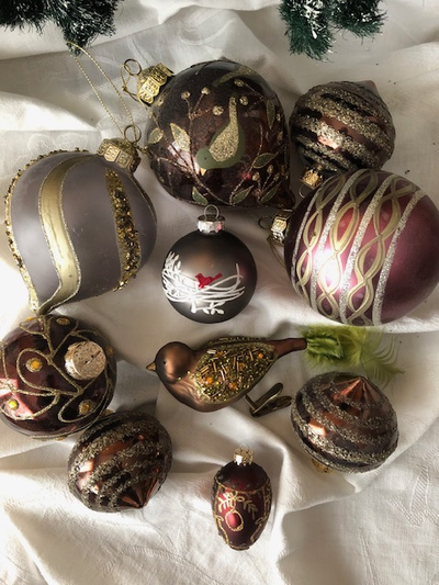 10 Elegant Luxury All Glass Ornaments Clip Bird Gold Burgundy, View more