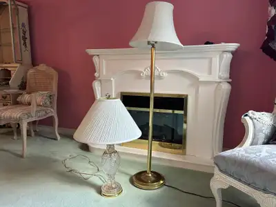 Brass Floor Lamp & Crystal Table Lamp Set, View more
