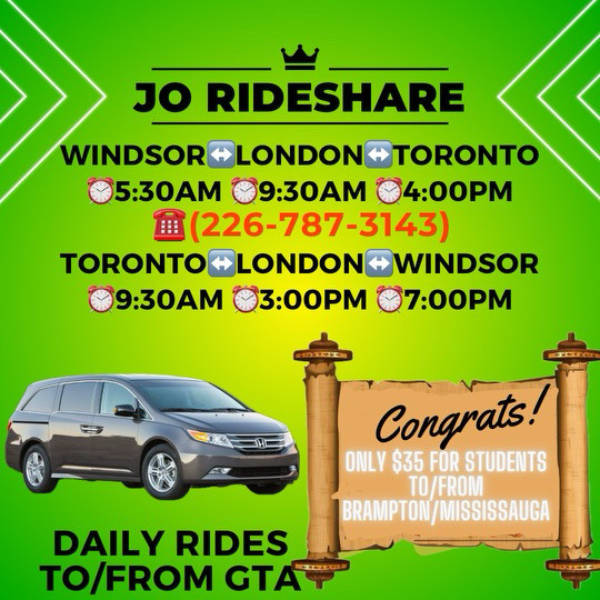 WINDSOR ~LONDON- to TORONTO daily rideshare  in Rideshare in Windsor Region