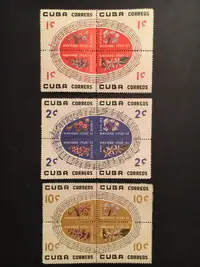 TIMBRES, TROIS BLOCS, CUBA 1960, PLANTES, DOUZE TIMBRES.