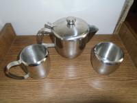 For Sale - Stainless Tea Pot, Sugar Bowl and Creamer Set