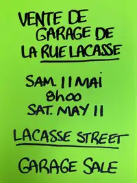 Lacasse Street Garage Sale Aylmer Sat. May 11@8 am