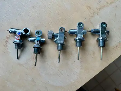 Scuba tank valves. All 5 sold as a package. Consists of 4 “K” valves without knobs (2 Thermo, 1 Daco...