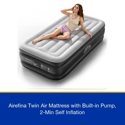Airefina Twin Air Mattress Built-in Pump, 2-Min Self Inflate, View more