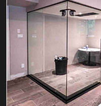Glass shower and mirrors 