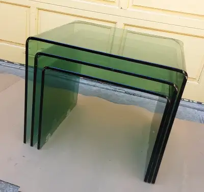MCM Original Large Waterfall Nesting Tables Bent Tempered Glass, View more