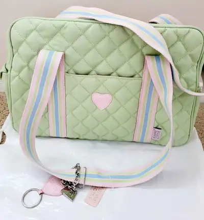 NEW Green Canvas Purse Bag 17.5 x 11" Medium Jeanne Lottie Heart, View more
