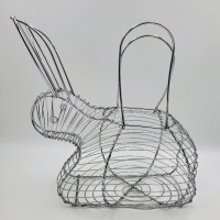 Rabbit Bunny Basket Wire Metal Egg Easter Décor Spring Primitive