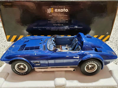 Rare Retired RLG18035 Exoto 1964 Chevrolet Corvette Grand Sport Roadster Penske Prototype Pre-Race M...