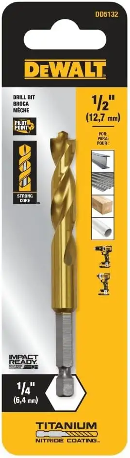 DEWALT Drill Bit, Impact Ready, Titanium Nitride Coated, 1/2-Inc