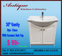 $99 = 30” Bathroom Vanity with Belly Ceramic Sink for SALE