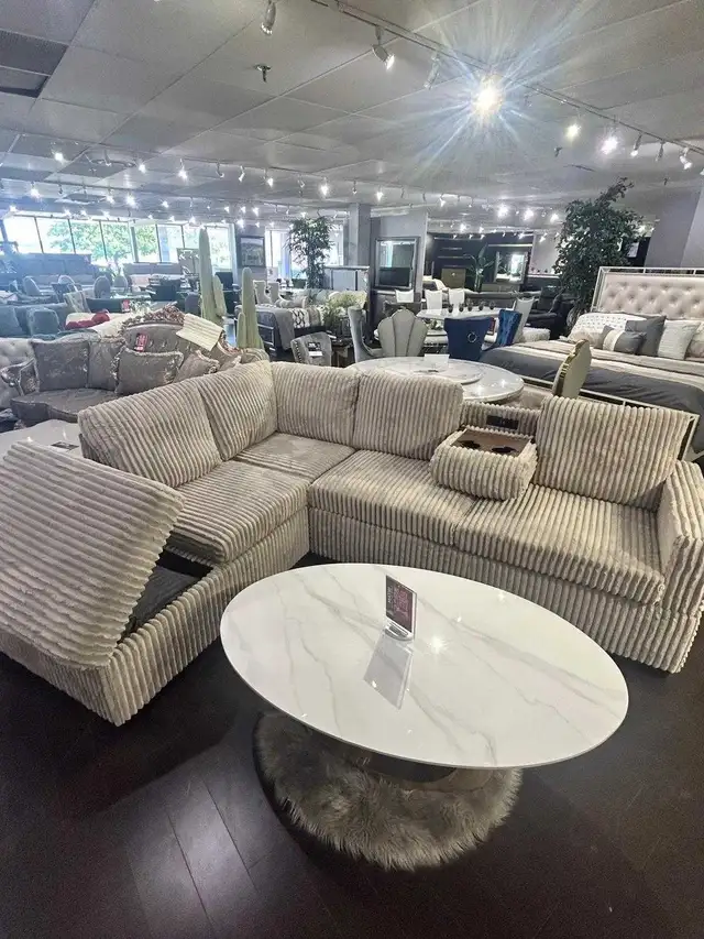 Beige Corduroy Brand New Sectional Couch. Free Delivery  in Couches & Futons in Kingston - Image 2