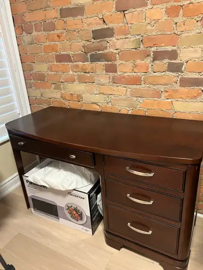 Dark Solid Wood Desk with Drawers, View more