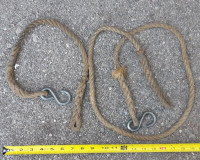 Antique 1/2" rope with braided eye ends and "S" hooks