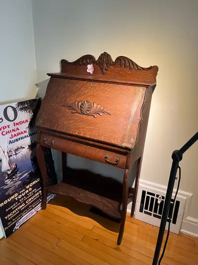 Antique Secretary Desk vintage solid wood handmade, View more
