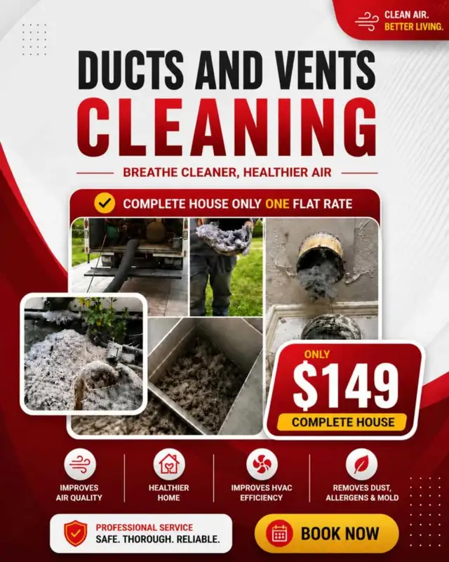 $149 + GST Unlimited Ducts and Vents Cleaning 