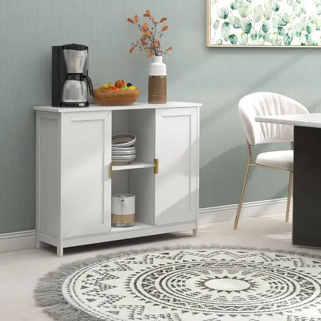 TaoHFE White Storage Cabinet,Credenza Buffet Cabinet Wooden Coff in Hutches & Display Cabinets in City of Toronto - Image 8