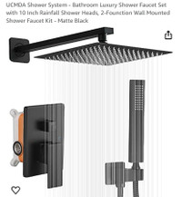 New 10” Matte Black Waterfall Rain Shower System with Handheld S