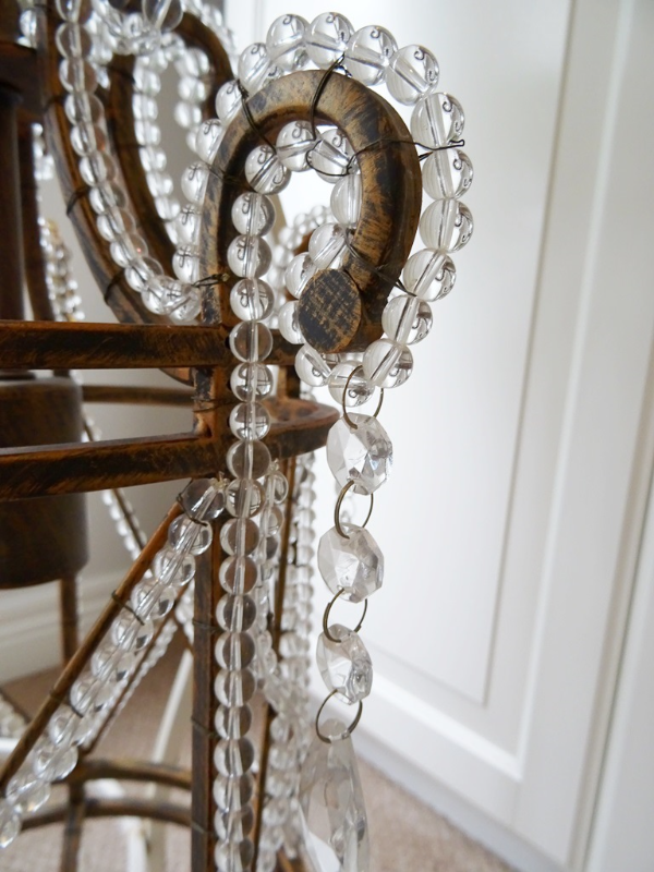 CHANDELIER antique GLASS BEADED CAGE with CRYSTAL LUSTERS PRISMS in Indoor Lighting & Fans in Hamilton - Image 3