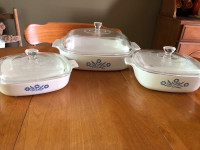 Three Corning Ware Cornflower Casseroles 