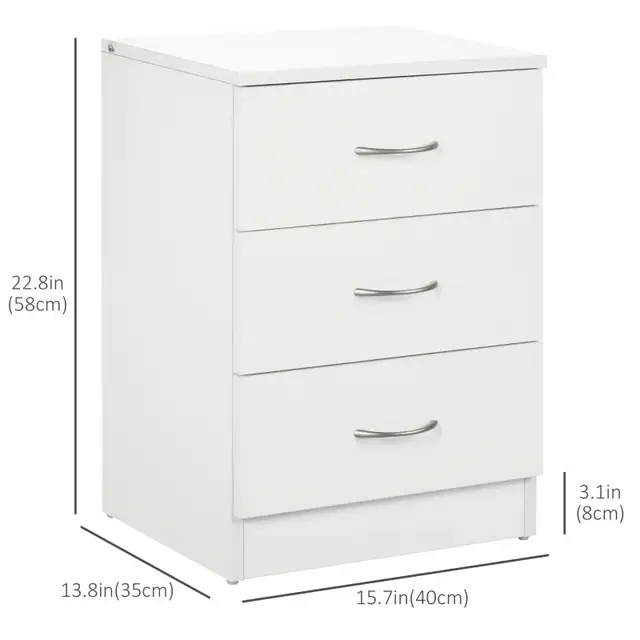 White Bedside Table with 3 Drawers, Modern Wood Nightstand in Dressers & Wardrobes in Markham / York Region - Image 3