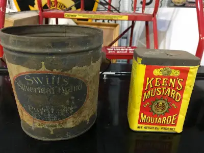 2 VINTAGE KITCHEN TIN CANS - KEEN'S MUSTARD & SWIFT'S PURE LARD, View more