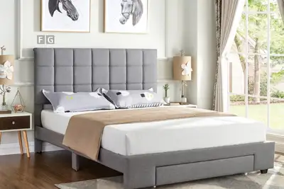 Grey fabric Storage Bed frame Available in Queen size, View more