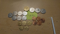 OBO SINGAPORE 1 DOLLAR, 20, 10, 5, AND 1 CENT COINS