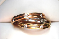 14k Tri-colour, yellow, white and rose gold Diamond rolling ring