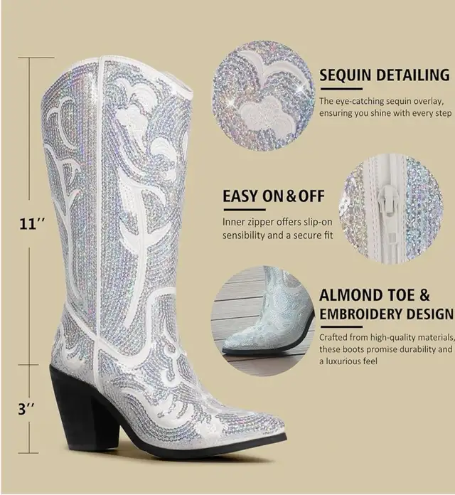 New Sequin Cowboy Boots 8-8.5” in Women's - Shoes in Markham / York Region - Image 4