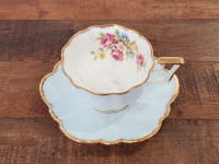 Vintage Salisbury England Scalloped Baby Blue Rose Teacup