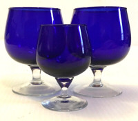 Cobalt Blue Glass Stemware Brandy Snifters 3 pc