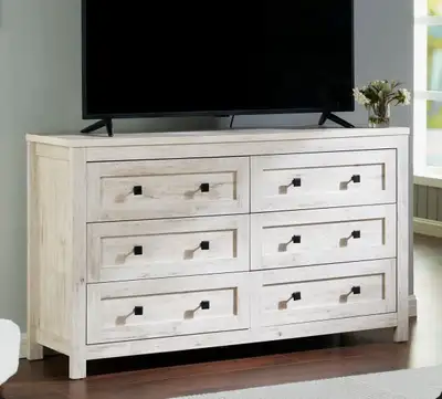 Brand new dresser Distressed white 6 drawers Dimensions in photos $350 at Wayfair