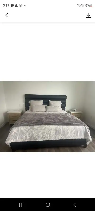 KingSize Upholstered Platform Bed + Beautyrest Mattress, View more