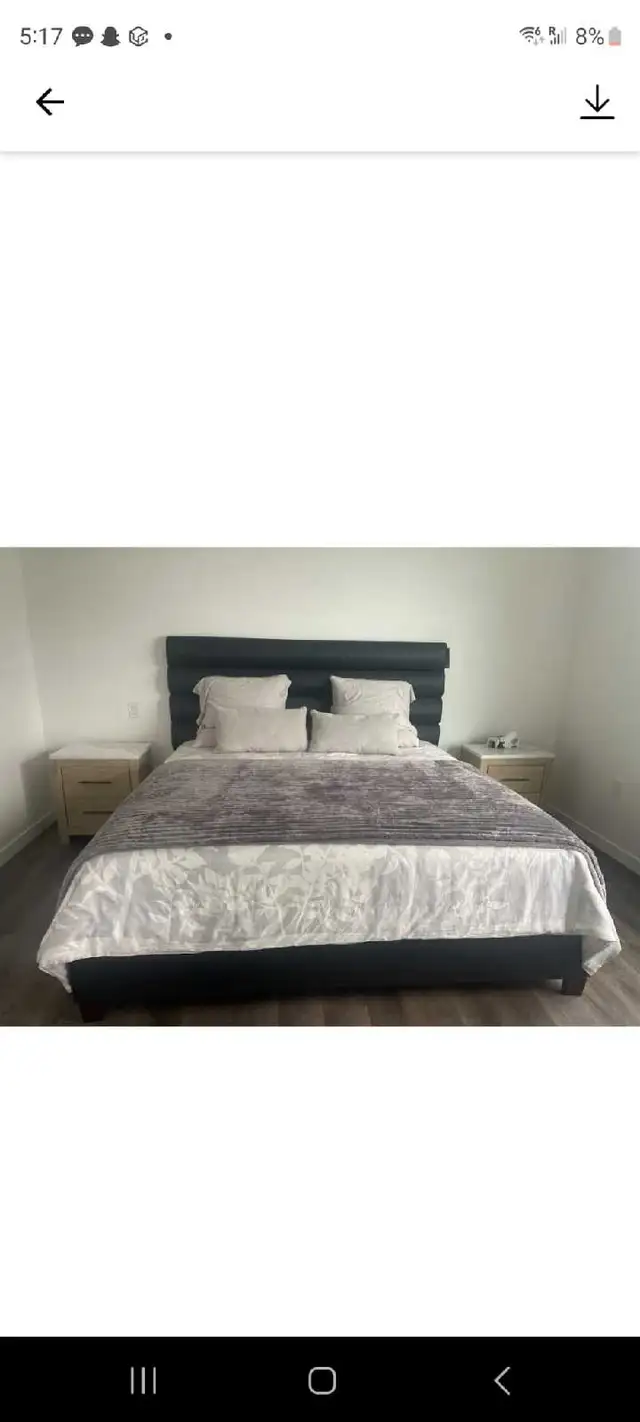 KingSize Upholstered Platform Bed + Beautyrest Mattress in Beds & Mattresses in Delta/Surrey/Langley - Image 2
