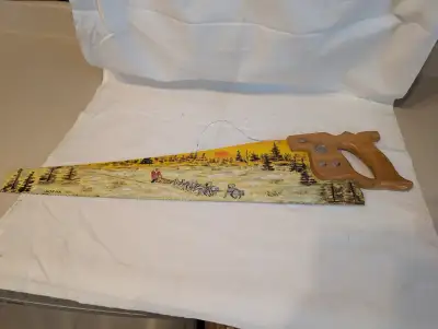 Handsaw Painting Indigenous Dog sled Team Decorative Handsaw Painting 25” long x 7” High Estate Sale...